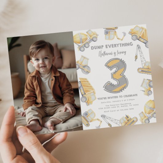 建築ダンプトラック3rd誕生日パーティー 招待状