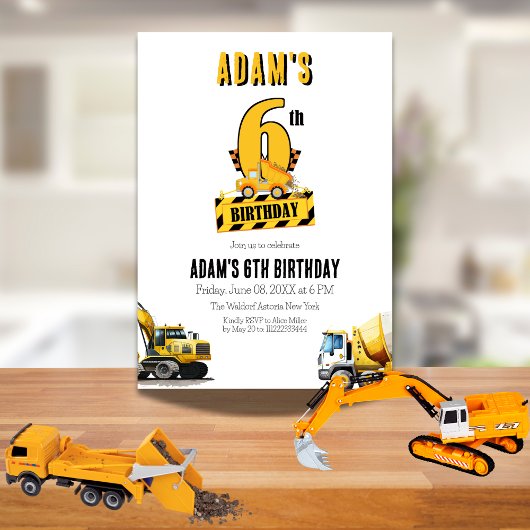 建築ダンプトラック6回目の誕生日パーティー 招待状