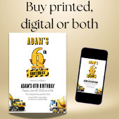 建築ダンプトラック6回目の誕生日パーティー 招待状