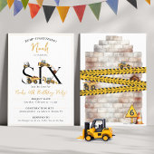 建築ダンプトラック6th男の子の誕生日パーティー 招待状