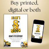 建築ダンプトラック8番目の誕生日パーティー 招待状