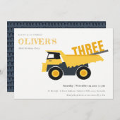 建築ダンプトラックAny Age誕生日招待状 サンキューカード (正面/裏面)