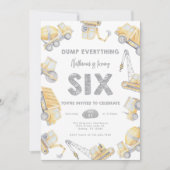 建築ダンプトラックSIX 6th誕生日パーティー 招待状 (正面)