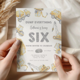 建築ダンプトラックSIX 6th誕生日パーティー 招待状