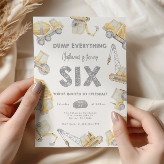 建築ダンプトラックSIX 6th誕生日パーティー 招待状