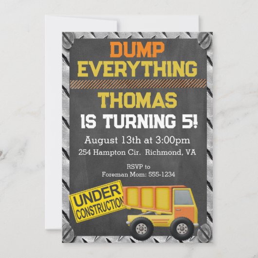 建築ダンプトランク誕生日招待状 招待状 (正面)