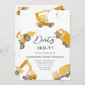 建築ダーティ3rd-yダンプトラック3rd誕生日 招待状 (正面/裏面)