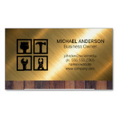 建築ツールアイコン |木材メタル背景 マグネット名刺 (正面)