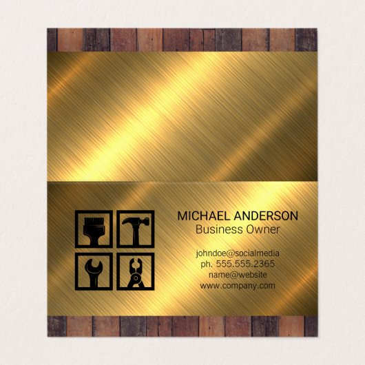 建築ツールアイコン |木材メタル背景 名刺 (外部フラット)