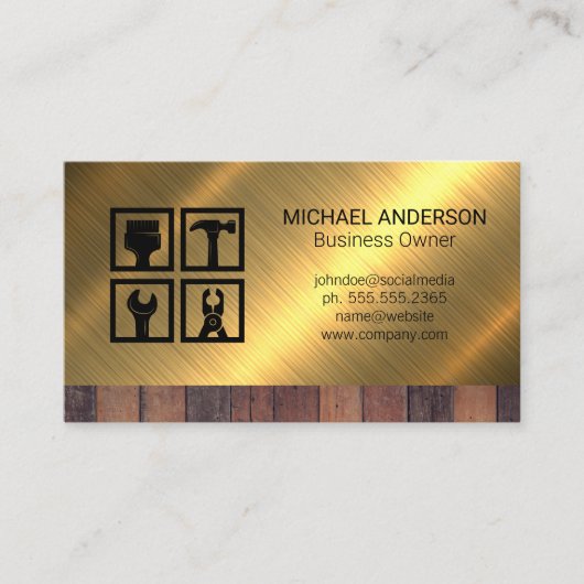 建築ツールアイコン |木材メタル背景 名刺 (正面)