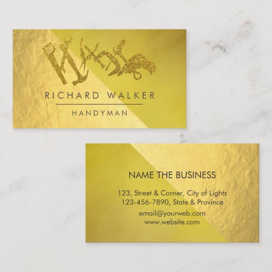 建築ツールハンディマン金ゴールドグリッターブラック 名刺 (正面/裏面)
