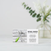 建築ツールハンマーレンチ |木材の背景 名刺 (スタンド正面)