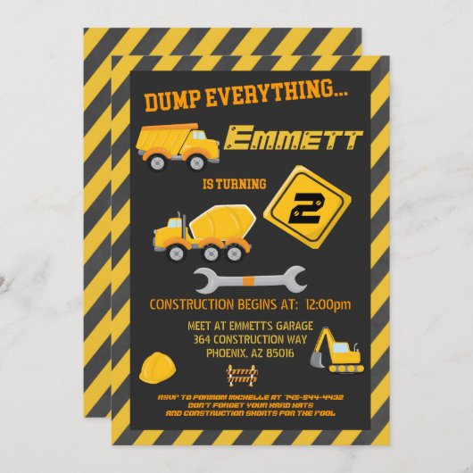 建築ツールボーイ誕生日パーティーの招待 招待状 (正面/裏面)