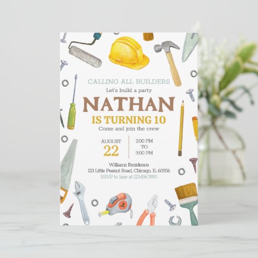 建築ツール誕生日 招待状 (スタンド正面)