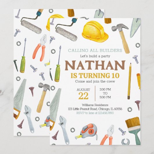 建築ツール誕生日 招待状 (正面/裏面)