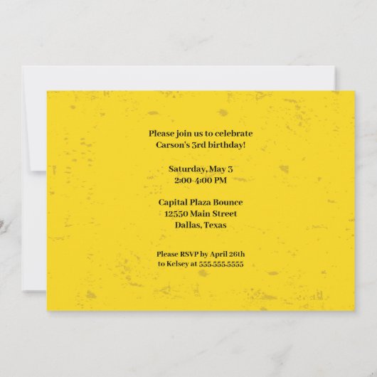 建築テープキッズフォトイエローバースデーパーティー 招待状 (裏面)