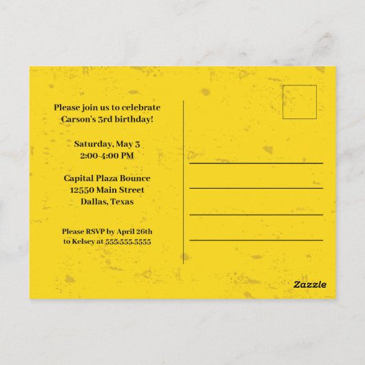 建築テープフォトイエロー子供の誕生日パーティー ポストカード (裏面)