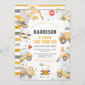 建築テーマダンプトラックパーティー誕生日 招待状 (正面/裏面)