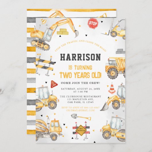 建築テーマダンプトラックパーティー誕生日 招待状 (正面/裏面)