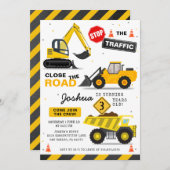 建築テーマダンプトラック子供の誕生日パーティー 招待状 (正面/裏面)