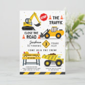 建築テーマダンプトラック子供の誕生日パーティー 招待状 (スタンド正面)