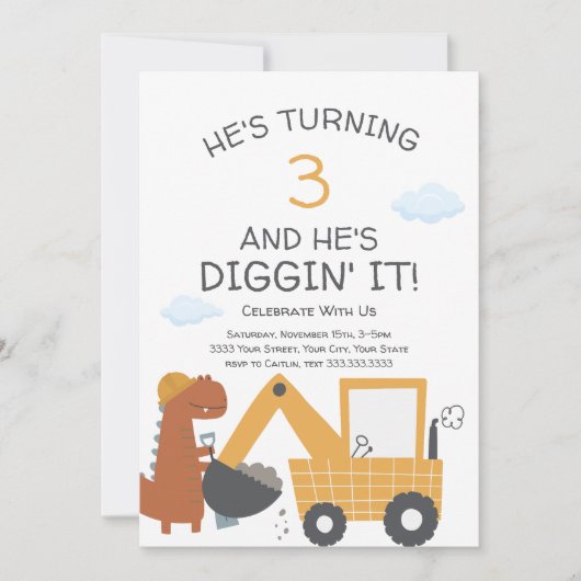 建築テーマディギンイットバースデーパーティー 招待状 (正面)