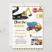 建築テーマ男の子の誕生日パーティダンプトラック 招待状 (正面)