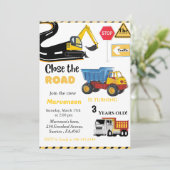 建築テーマ男の子の誕生日パーティダンプトラック 招待状 (スタンド正面)