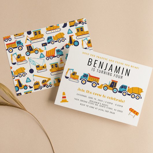 建築テーマ誕生日ダンプトラックパーティー 招待状