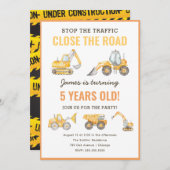 建築テーマ誕生日ダンプトラックパーティー 招待状 (正面/裏面)