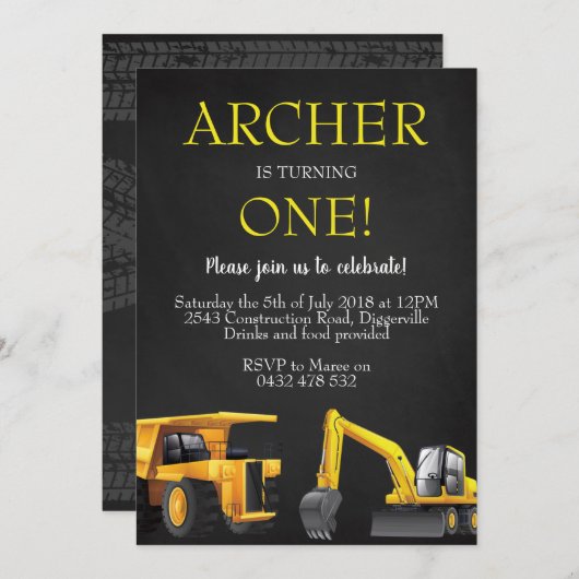 建築ディガーボーイ誕生日招待状招待状 招待状 (正面/裏面)