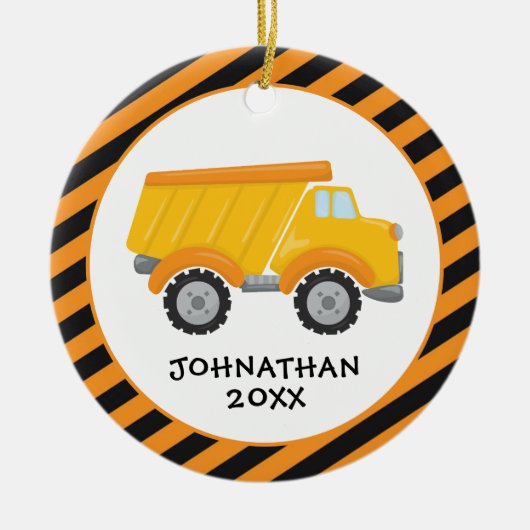 建築トラックかわいい男の子モノグラムキッズ セラミックオーナメント (正面)