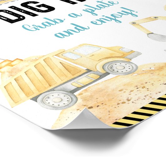 建築トラックが誕生日の看板を掘る ポスター (角)