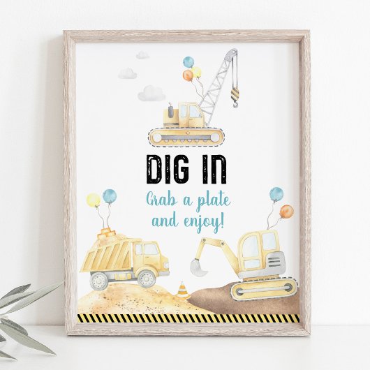 建築トラックが誕生日の看板を掘る ポスター