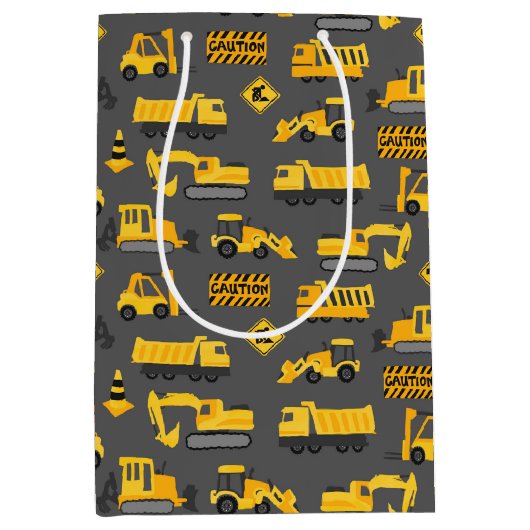 建築トラックとシンボルや象徴パターングレー ミディアムペーパーバッグ (正面)