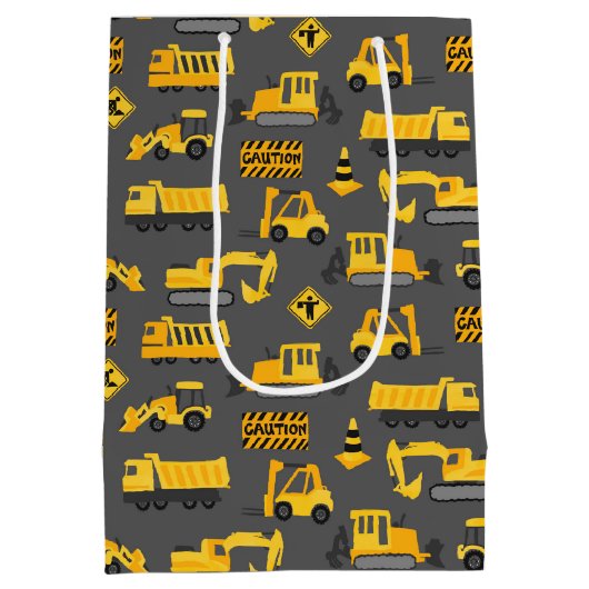 建築トラックとシンボルや象徴パターングレー ミディアムペーパーバッグ (裏面)