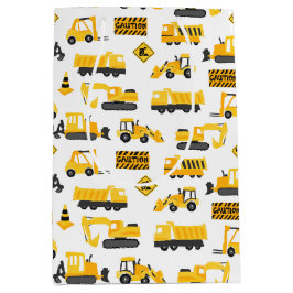 建築トラックとシンボルや象徴パターン白 ミディアムペーパーバッグ