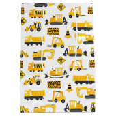 建築トラックとシンボルや象徴パターン白 ミディアムペーパーバッグ (裏面)