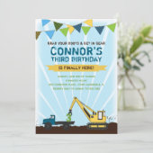 建築トラックとトラクタの誕生パーティー 招待状 (スタンド正面)