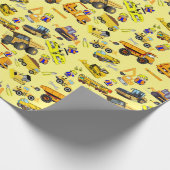 建築トラックと建築労働者テーマ ラッピングペーパー (角)