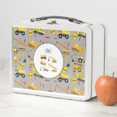 建築トラックのパターンのキッズパーソナライズされた メタルランチボックス (インサイチュ)