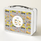 建築トラックのパターンのキッズパーソナライズされた メタルランチボックス (裏面)