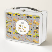 建築トラックのパターンのキッズパーソナライズされた メタルランチボックス (正面)