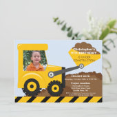 建築トラックの男の子向けフォトバースデーパーティー 招待状 (スタンド正面)