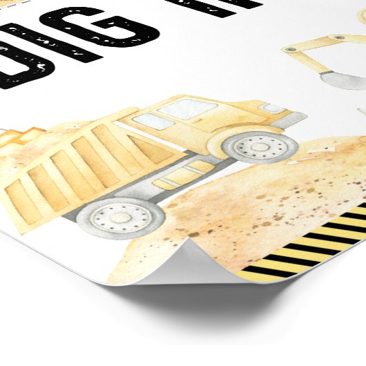 建築トラックの誕生日パーティーのサインを掘る ポスター (角)