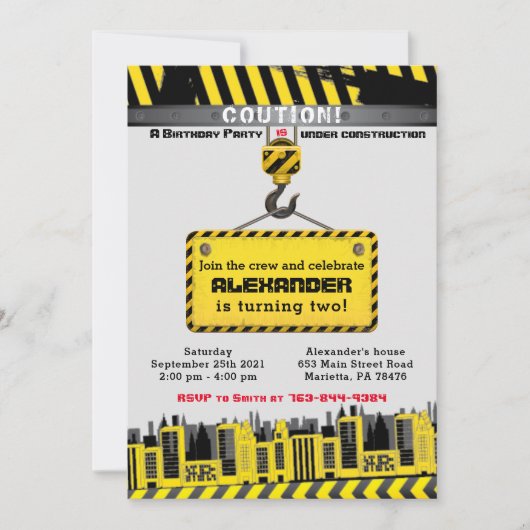 建築トラックの誕生日パーティーの招待 招待状 (正面)