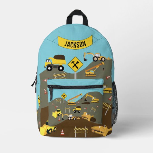 建築トラックサイトテーマ名前をカスタムする プリントバックパック (正面)