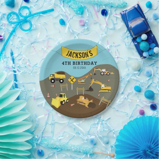 建築トラックサイトテーマ誕生日パーティー ペーパープレート (パーティー)
