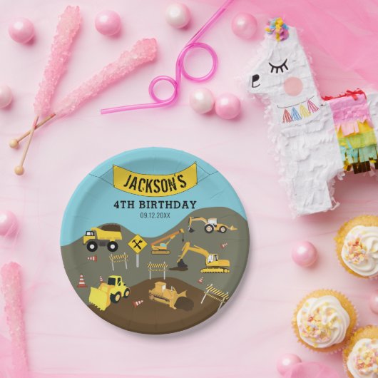 建築トラックサイトテーマ誕生日パーティー ペーパープレート (パーティー)