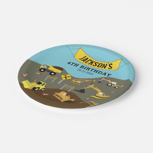 建築トラックサイトテーマ誕生日パーティー ペーパープレート (アングル)